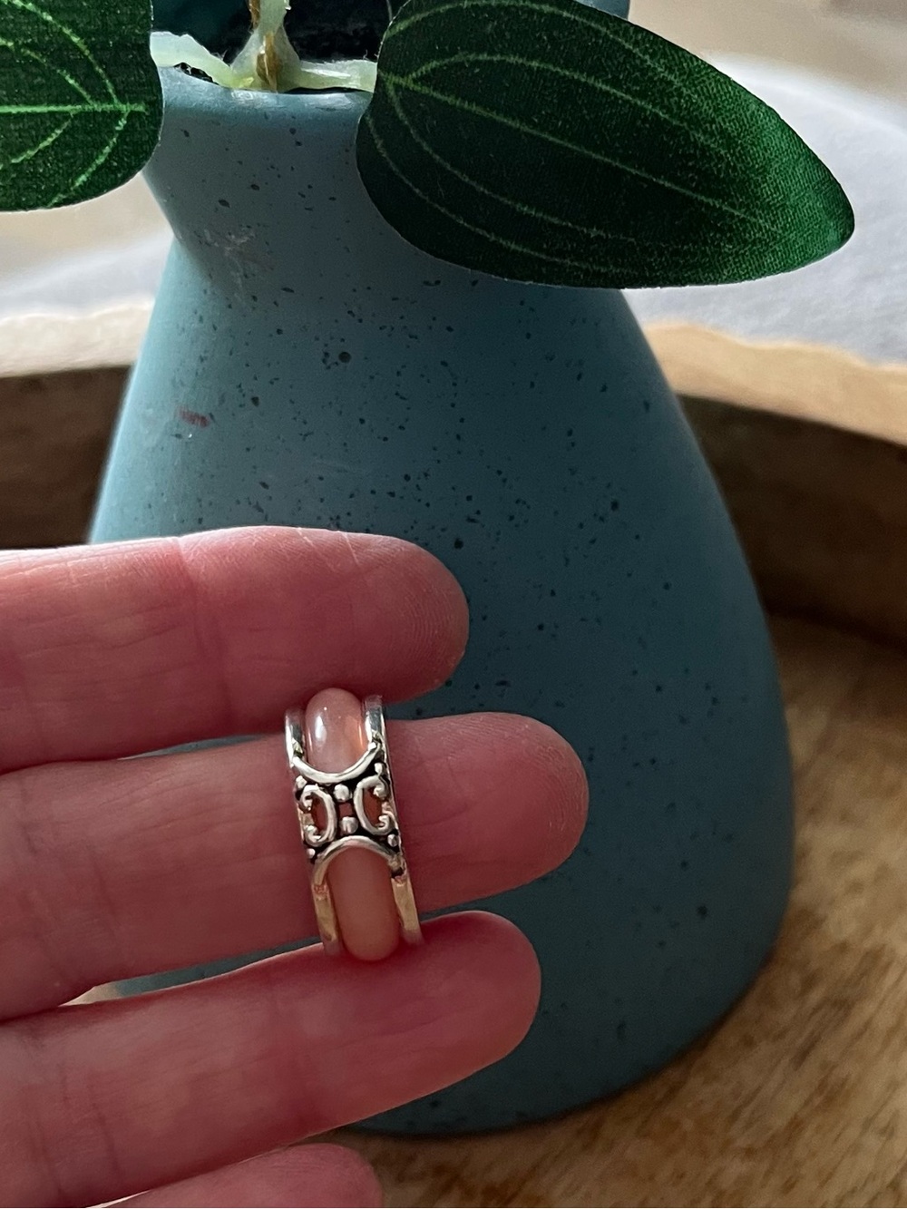 Antique Silver Ring with Soft Pink Inlays